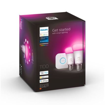 Zestaw podstawowy Philips Hue WHITE AND COLOR AMBIANCE 2×E27/9W/230V 2000-6500K + urządzenie łączące