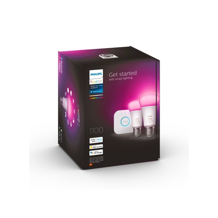 Zestaw podstawowy Philips Hue WHITE AND COLOR AMBIANCE 2×E27/9W/230V 2000-6500K + urządzenie łączące