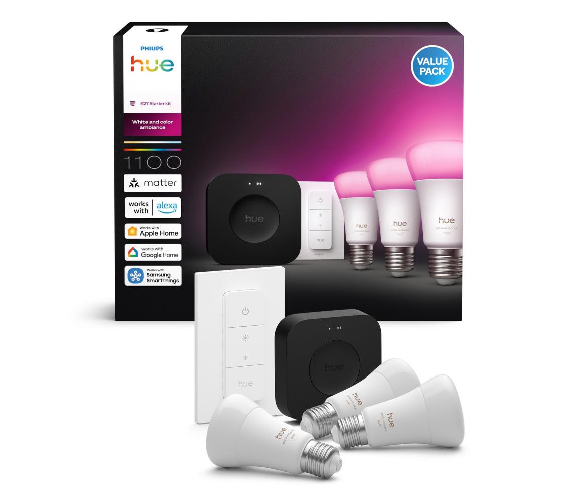 Zestaw podstawowy Philips Hue WACA 3xE27/8,1W 1000-20000K + mostek i przełącznik ściemniający