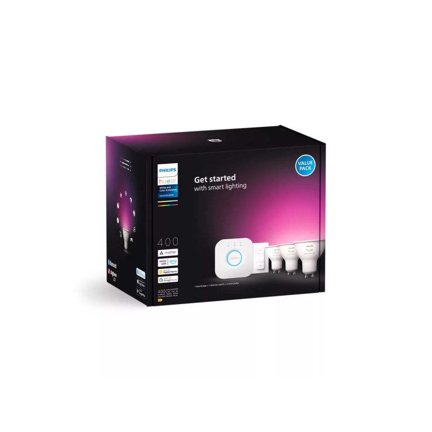 Zestaw podstawowy Philips Hue WHITE AND COLOR AMBIANCE 3xGU10/4,2W/230V 2000-6500K + urządzenie do łączenia