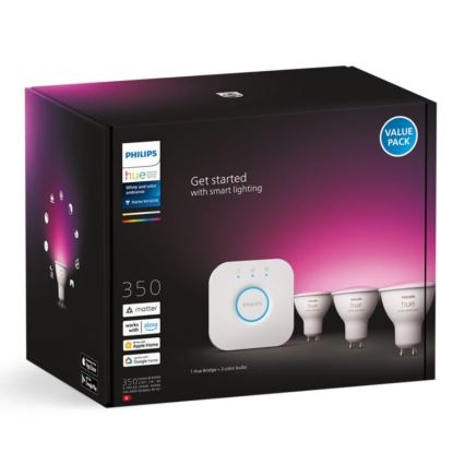 Zestaw podstawowy Philips Hue WHITE AND COLOR AMBIANCE 3xGU10/5,7W/230V 2000-6500K + urządzenie do łączenia