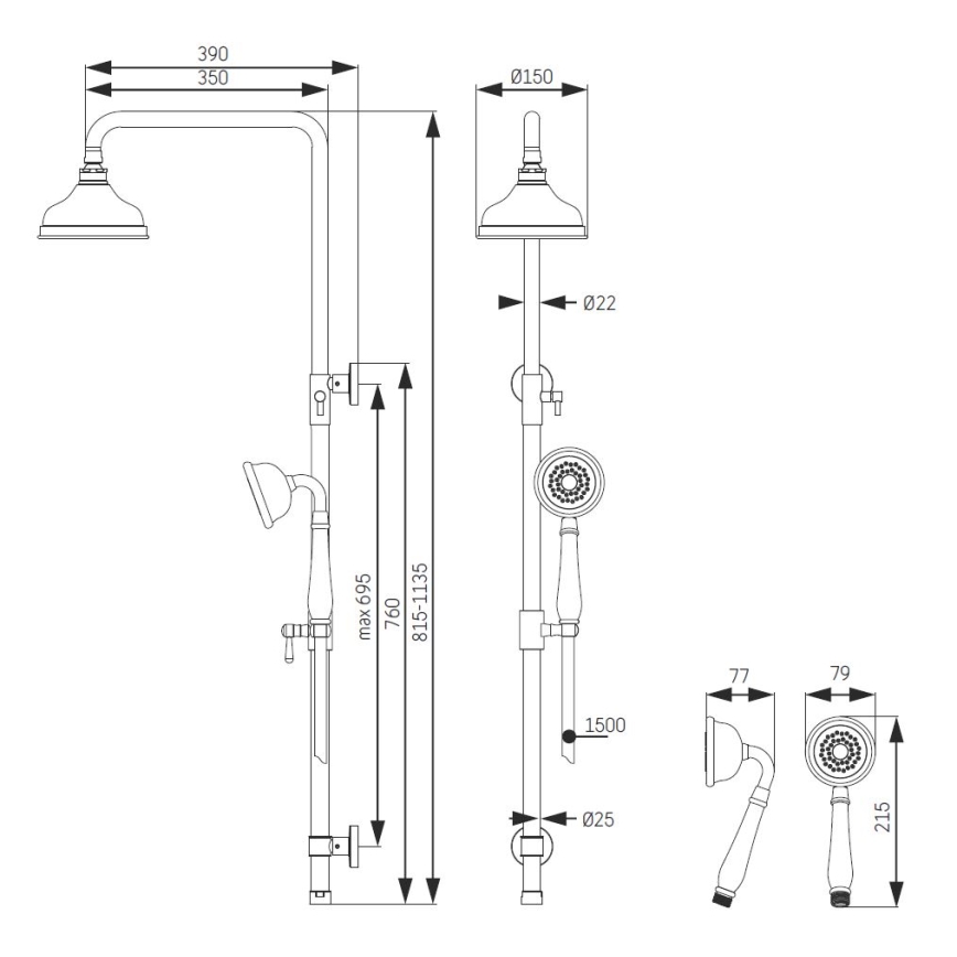 Zestaw prysznicowy AEROSKOBING mosiądz