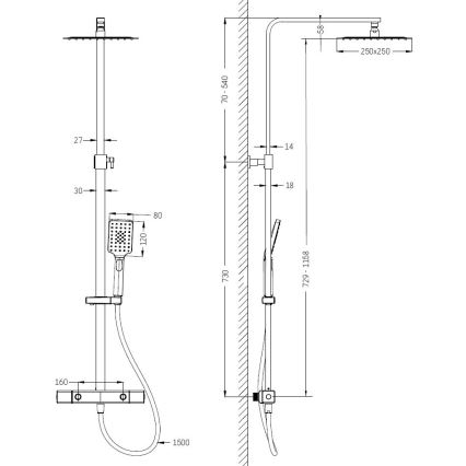 Zestaw prysznicowy NAESBY z baterią termostatyczną — błyszcząca mosiądz