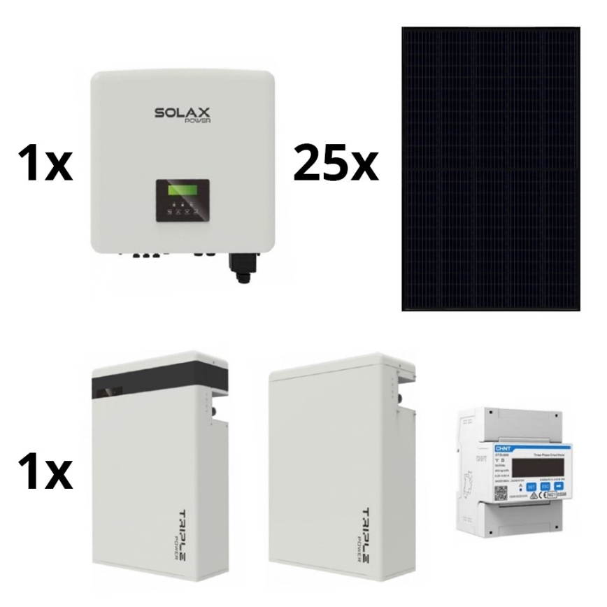 Zestaw solarny: SOLAX Power - 10kWp RISEN Full Black + 15kW SOLAX przetwornik 3p + 11,6 kWh baterie V2