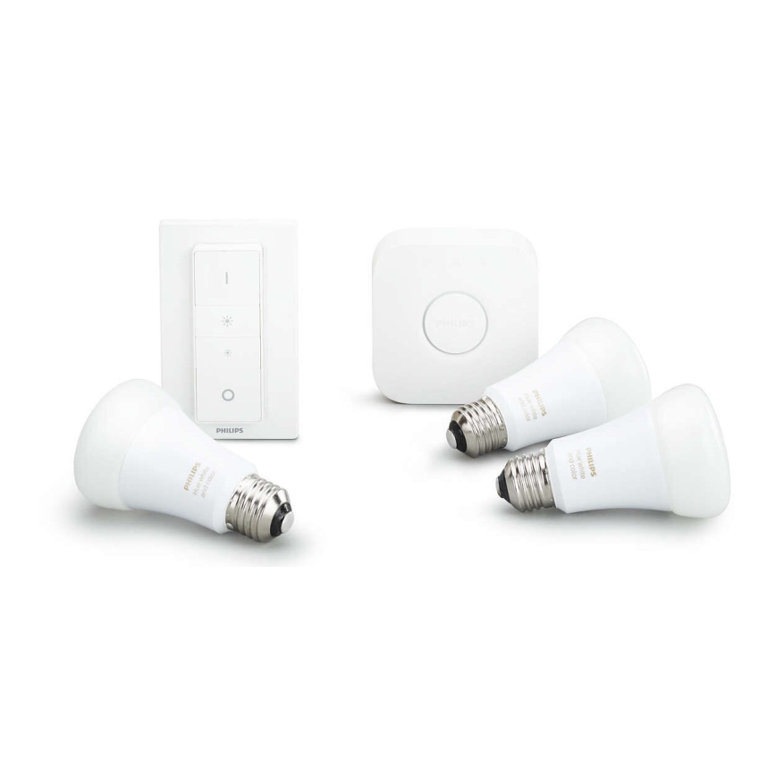 Zestaw startowy Philips Hue White 3xE27/9W 2700K + mostek Hue i ściemniacz