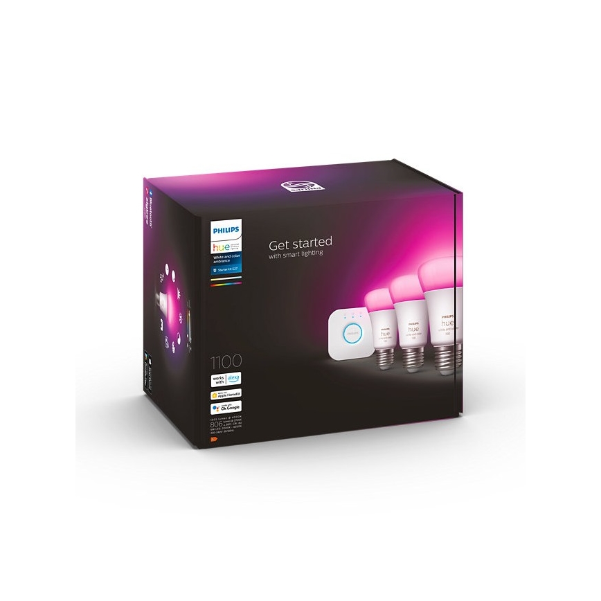 Zestaw startowy Philips Hue White and Color Ambiance 3xE27/9W/230V 2000-6500K + Mostek Hue