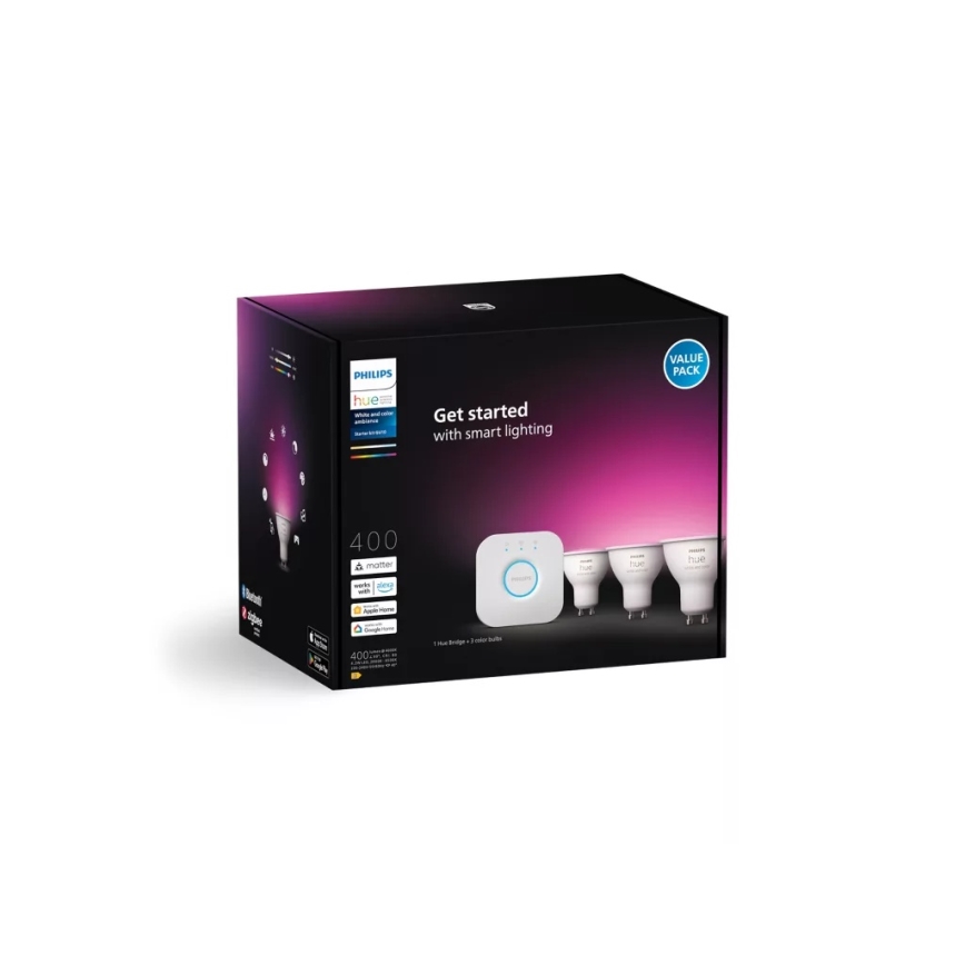 Zestaw podstawowy Philips Hue WHITE AND COLOR AMBIANCE 3xGU10/4,2W/230V 2200-6500K + Hue Bridge