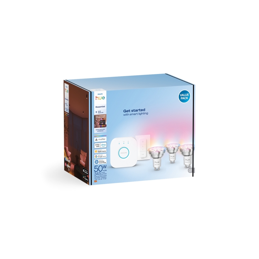 Zestaw podstawowy Philips Hue White And Color Ambiance Essential 3xGU10/4,7W/230V 2200-6500K + urządzenie do połączenia