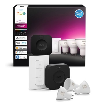 Zestaw startowy Philips Hue WHITE AND COLOR AMBIANCE 3xGU10/4,2W 2000-6500K + urządzenie do łączenia