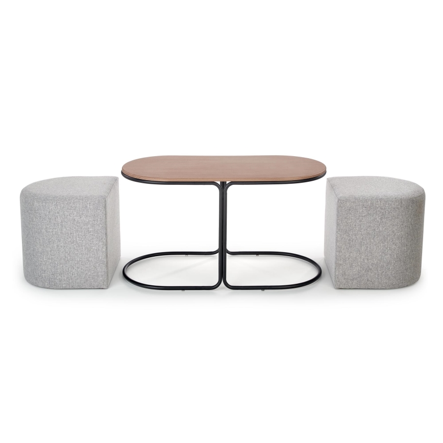 ZESTAW Stolik kawowy NILDO 90x45 cm + 2x taborety brązowy/szary