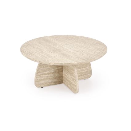 ZESTAW stolik kawowy NUGAT śr. 80 cm + 4x pufa trawertyn/szary