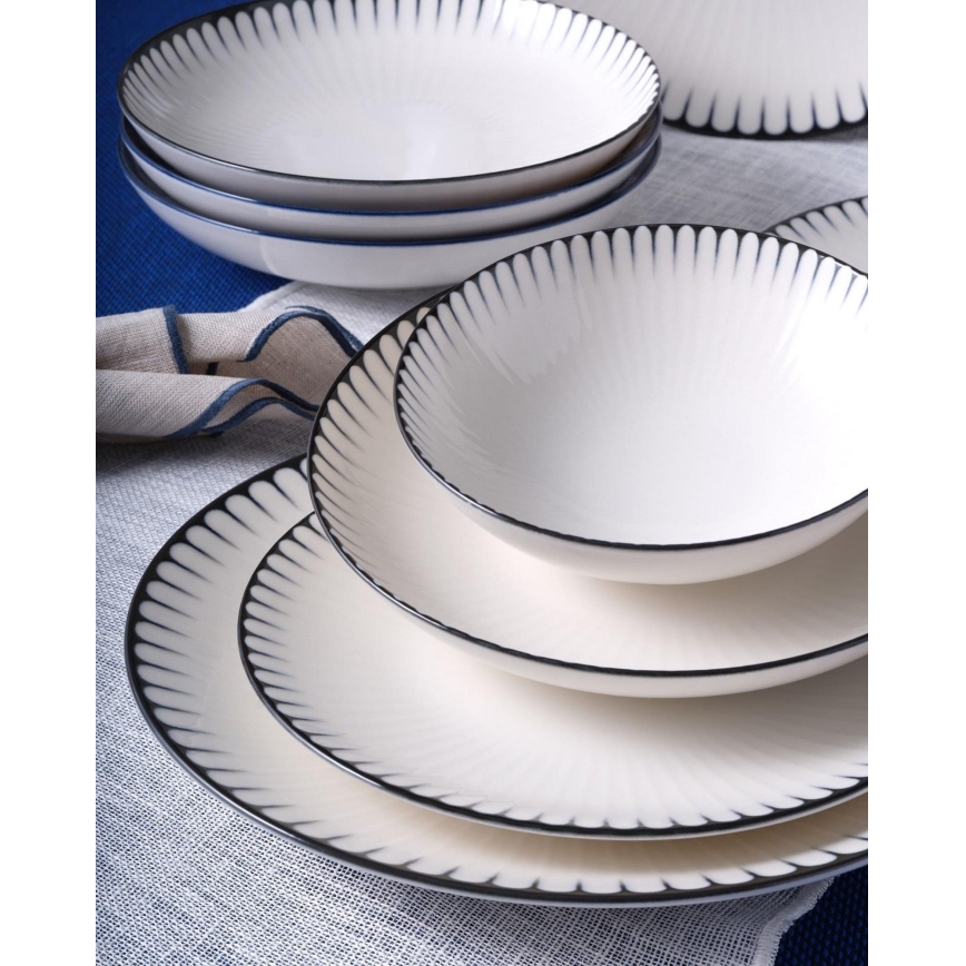 Zestaw stołowy 24 szt. – porcelana, biały/czarny
