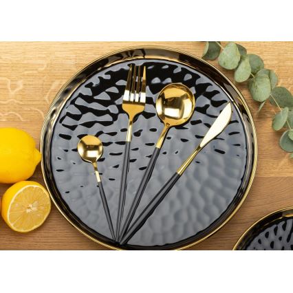 Zestaw sztućców ze stali nierdzewnej LIJO 4 szt. czarny/złoty