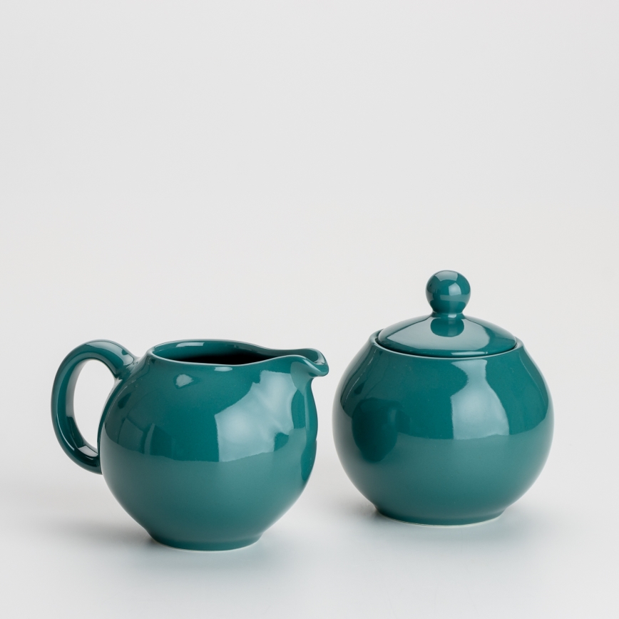 Zestaw Tereza 1x Cukierniczka ceramiczna z pokrywką i 1x dzbanek na mleko ceramiczny turkusowy