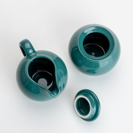 Zestaw Tereza 1x Cukierniczka ceramiczna z pokrywką i 1x dzbanek na mleko ceramiczny turkusowy