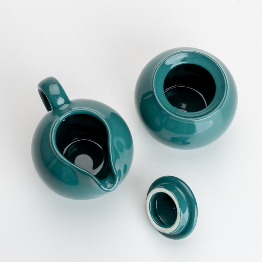 Zestaw Tereza 1x Cukierniczka ceramiczna z pokrywką i 1x dzbanek na mleko ceramiczny turkusowy
