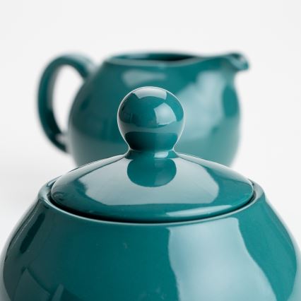Zestaw Tereza 1x Cukierniczka ceramiczna z pokrywką i 1x dzbanek na mleko ceramiczny turkusowy