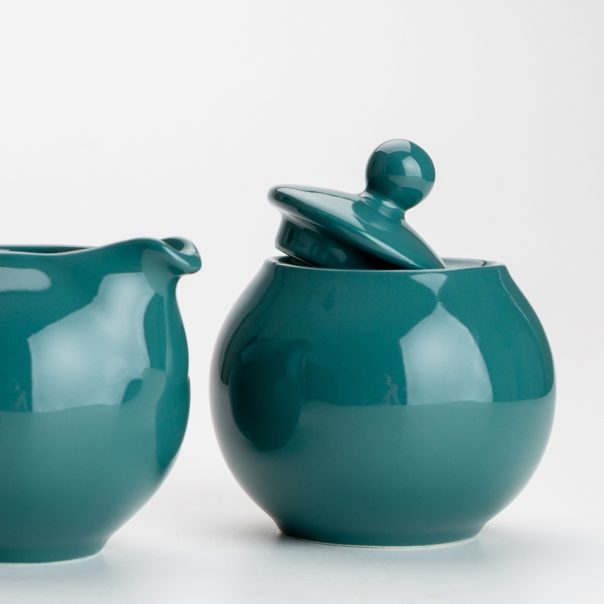 Zestaw Tereza 1x Cukierniczka ceramiczna z pokrywką i 1x dzbanek na mleko ceramiczny turkusowy