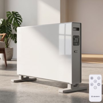 ZEVENTI - Elektryczny grzejnik/konwektor z wyświetlaczem LCD 1250/2000W/230V biały + pilot zdalnego sterowania