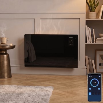 ZEVENTI - Inteligentny elektryczny grzejnik/konwektor naścienny z wyświetlaczem LCD 1000/2000W/230V Wi-Fi czarny