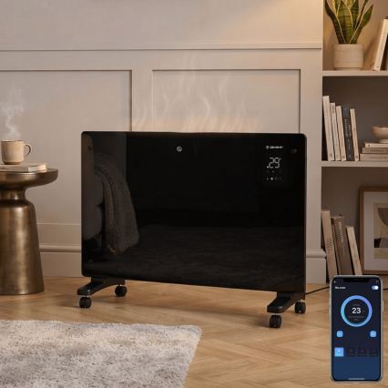 ZEVENTI - Inteligentny ścienny elektryczny grzejnik/konwektor z wyświetlaczem LCD 1000/2000W/230V Wi-Fi czarny