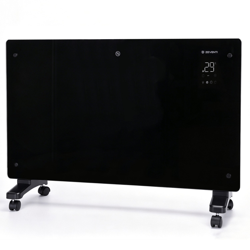 ZEVENTI - Inteligentny ścienny elektryczny grzejnik/konwektor z wyświetlaczem LCD 1000/2000W/230V Wi-Fi czarny