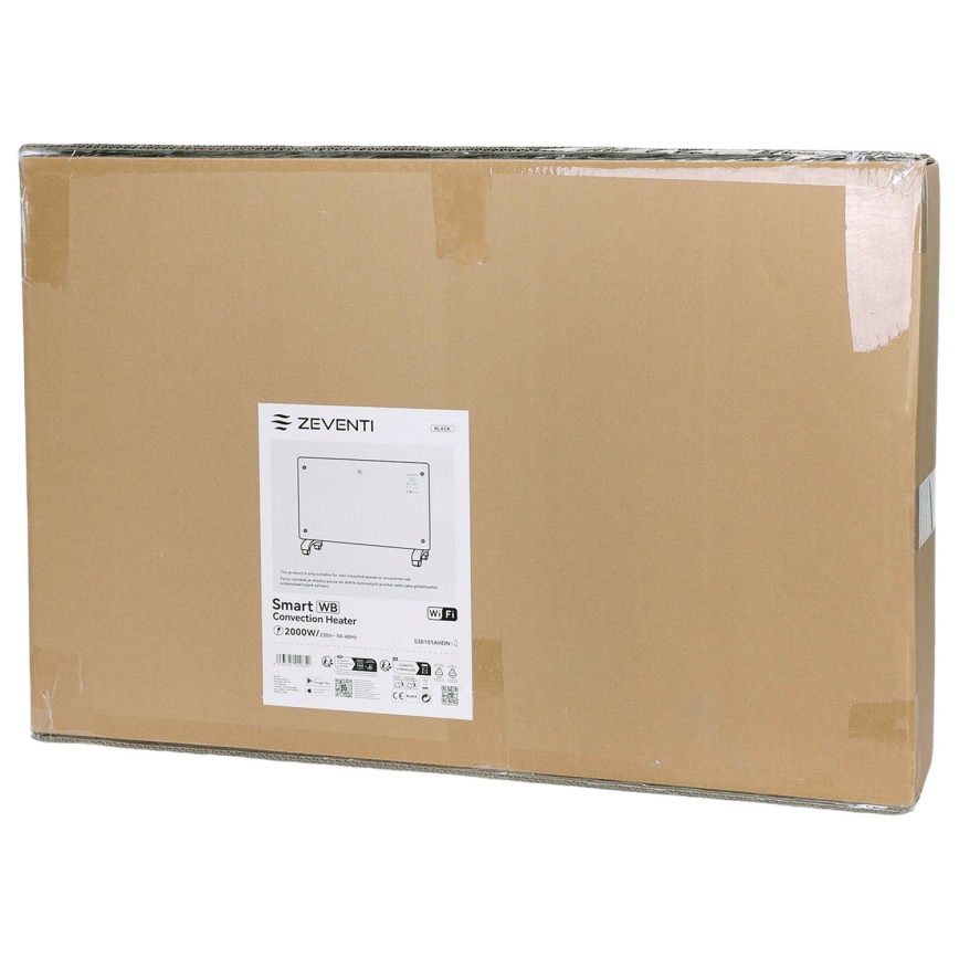 ZEVENTI - Inteligentny ścienny elektryczny grzejnik/konwektor z wyświetlaczem LCD 1000/2000W/230V Wi-Fi czarny