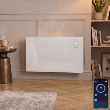 ZEVENTI - Inteligentny ścienny grzejnik elektryczny/konwektor z wyświetlaczem LCD 1000/2000W/230V Wi-Fi biały