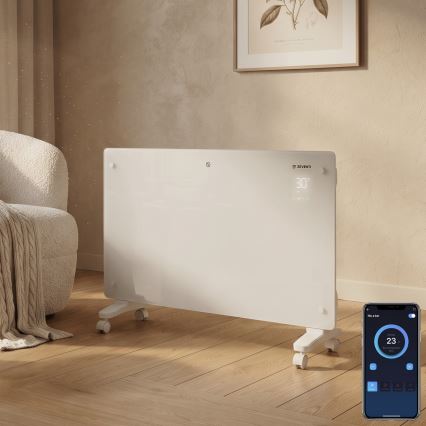 ZEVENTI - Inteligentny ścienny grzejnik elektryczny/konwektor z wyświetlaczem LCD 1000/2000W/230V Wi-Fi biały
