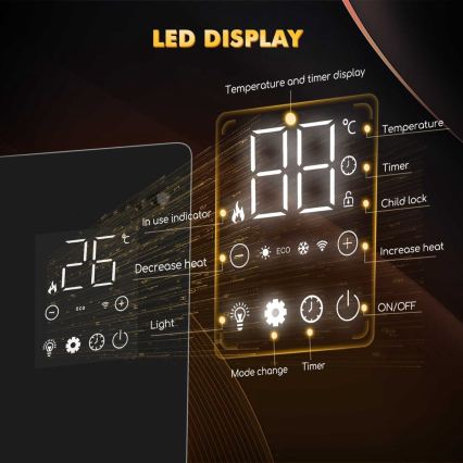 ZEVENTI - Inteligentny ścienny grzejnik elektryczny/konwektor z wyświetlaczem LCD 1000/2000W/230V Wi-Fi biały