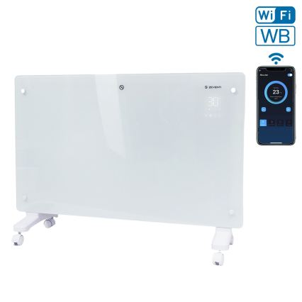 ZEVENTI - Inteligentny ścienny grzejnik elektryczny/konwektor z wyświetlaczem LCD 1000/2000W/230V Wi-Fi biały