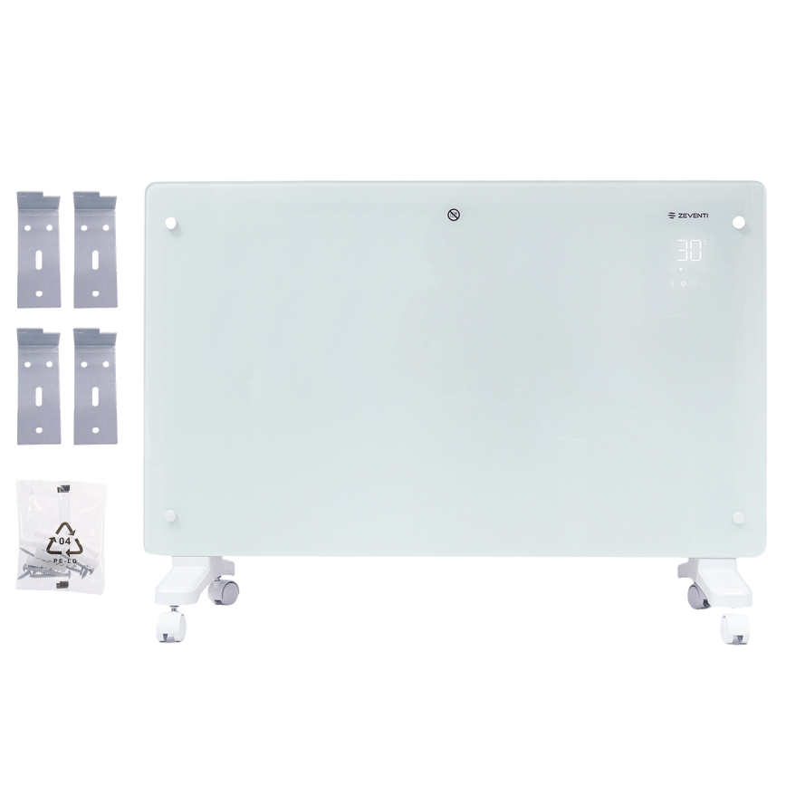 ZEVENTI - Inteligentny ścienny grzejnik elektryczny/konwektor z wyświetlaczem LCD 1000/2000W/230V Wi-Fi biały