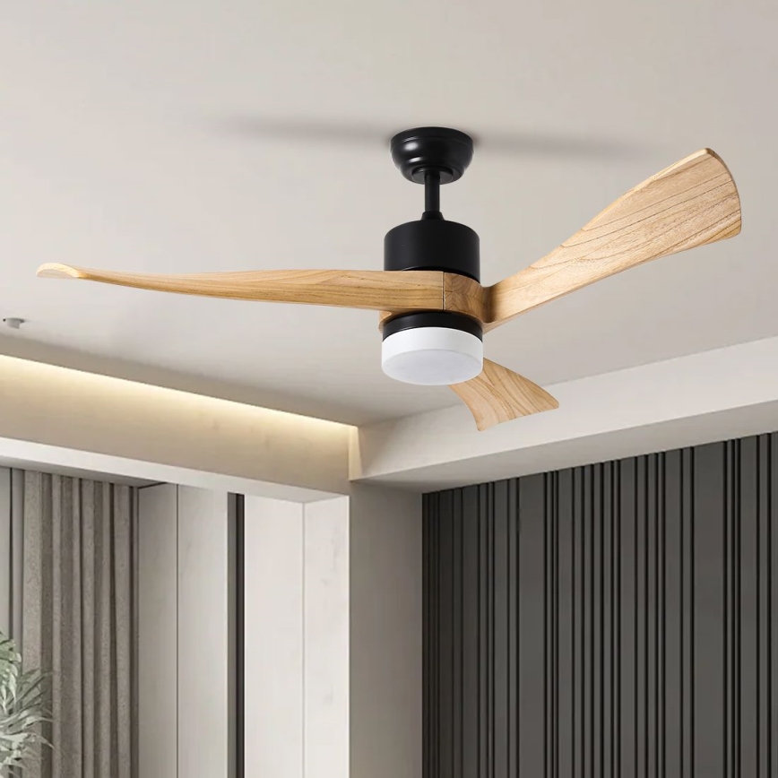 ZEVENTI - LED Ściemnialny wentylator sufitowy NATURITO LED/18W/230V 3000-6000K Wi-Fi Tuya czarny/dąb + zdalne sterowanie