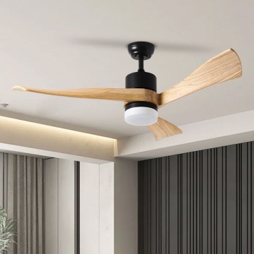 ZEVENTI - LED sufitowy wentylator NATURITO LED/18W/230V 3000-6000K Wi-Fi Tuya czarny/dąb + pilot zdalnego sterowania