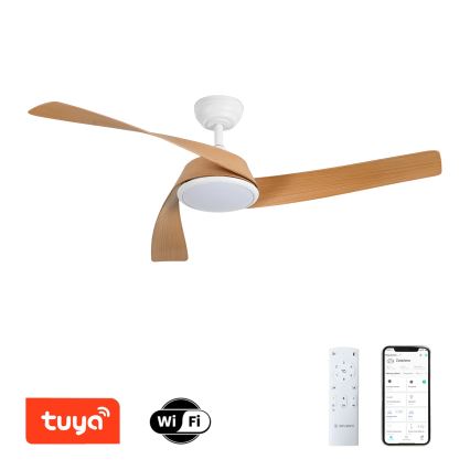 ZEVENTI - LED ściemnialny wentylator sufitowy AERYS LED/24W/230V 3000/4000/6000K Wi-Fi Tuya biały/dąb + pilot zdalnego sterowania