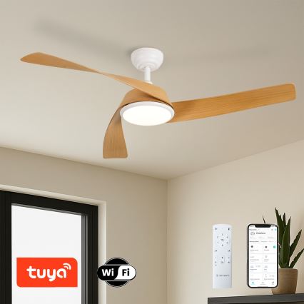 ZEVENTI - LED ściemnialny wentylator sufitowy AERYS LED/24W/230V 3000/4000/6000K Wi-Fi Tuya biały/dąb + pilot zdalnego sterowania