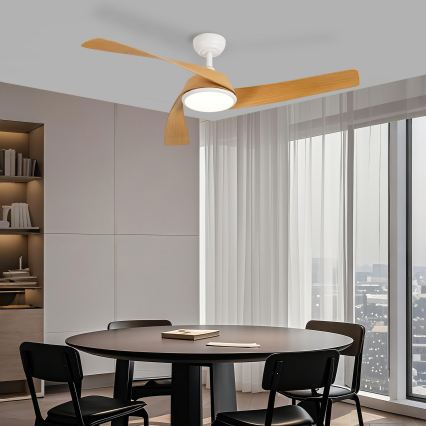 ZEVENTI - LED ściemnialny wentylator sufitowy AERYS LED/24W/230V 3000/4000/6000K Wi-Fi Tuya biały/dąb + pilot zdalnego sterowania