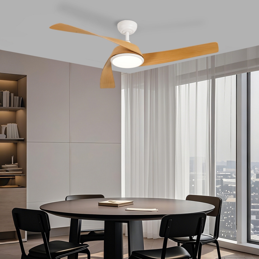ZEVENTI - LED ściemnialny wentylator sufitowy AERYS LED/24W/230V 3000/4000/6000K Wi-Fi Tuya biały/dąb + pilot zdalnego sterowania