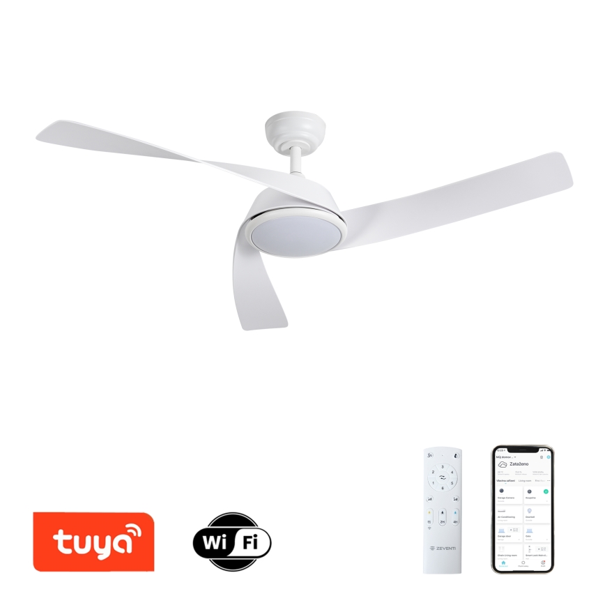 ZEVENTI - LED ściemnialny wentylator sufitowy AERYS LED/24W/230V 3000/4000/6000K Wi-Fi Tuya biały + pilot zdalnego sterowania