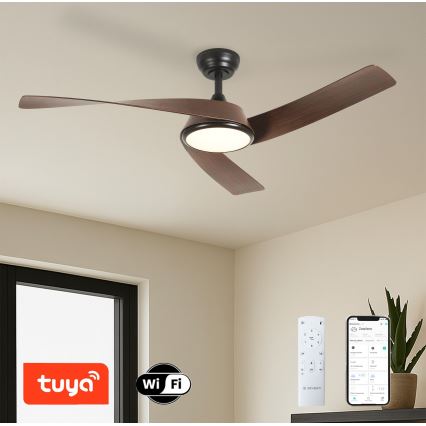 ZEVENTI - LED ściemnialny wentylator sufitowy AERYS LED/24W/230V 3000/4000/6000K Wi-Fi Tuya czarny/orzech + zdalne sterowanie
