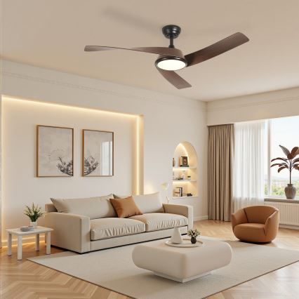 ZEVENTI - LED ściemnialny wentylator sufitowy AERYS LED/24W/230V 3000/4000/6000K Wi-Fi Tuya czarny/orzech + zdalne sterowanie
