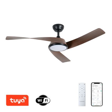 ZEVENTI - LED ściemnialny wentylator sufitowy AERYS LED/24W/230V 3000/4000/6000K Wi-Fi Tuya czarny/orzech + pilot zdalnego sterowania