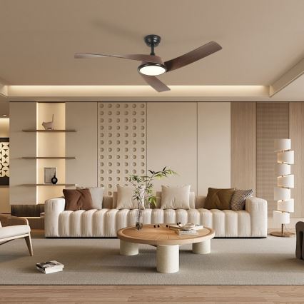 ZEVENTI - LED ściemnialny wentylator sufitowy AERYS LED/24W/230V 3000/4000/6000K Wi-Fi Tuya czarny/orzech + pilot zdalnego sterowania