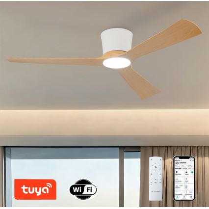 ZEVENTI - LED ściemnialny wentylator sufitowy AUREX LED/24W/230V 3000/4000/6000K Wi-Fi Tuya biały/dąb + pilot zdalnego sterowania