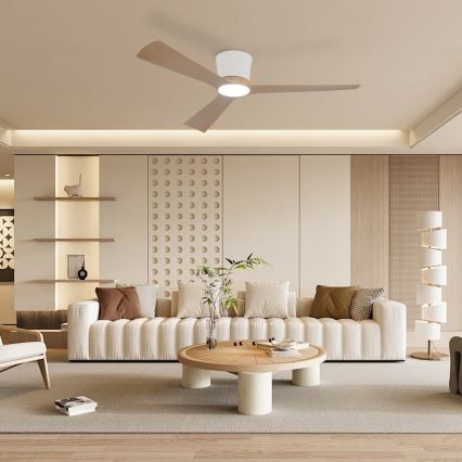 ZEVENTI - LED ściemnialny wentylator sufitowy AUREX LED/24W/230V 3000/4000/6000K Wi-Fi Tuya biały/dąb + pilot zdalnego sterowania