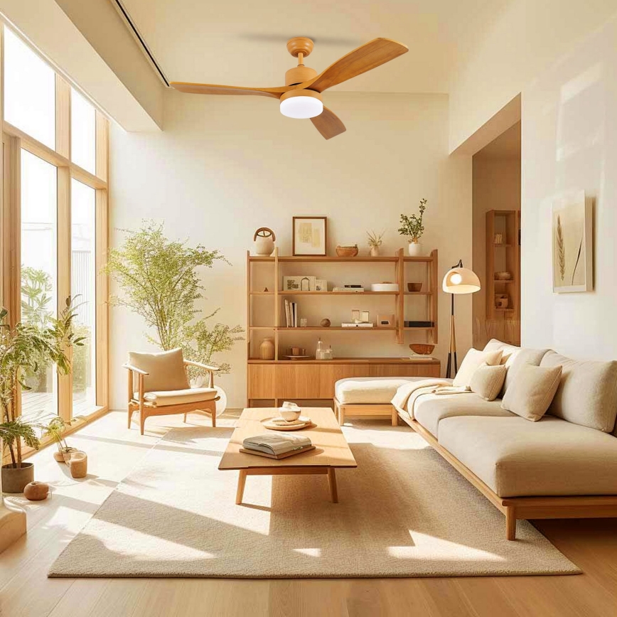 ZEVENTI - Wentylator sufitowy LED MARE LED/24W/230V 3000/4000/6000K Wi-Fi Tuya dąb + pilot zdalnego sterowania