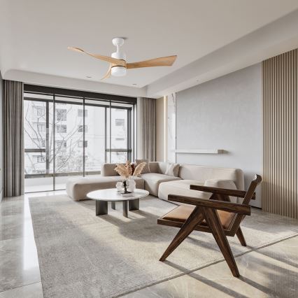 ZEVENTI - Wentylator sufitowy LED NATURITO LED/18W/230V 3000/4000/6000K Wi-Fi Tuya biały/dąb + pilot zdalnego sterowania