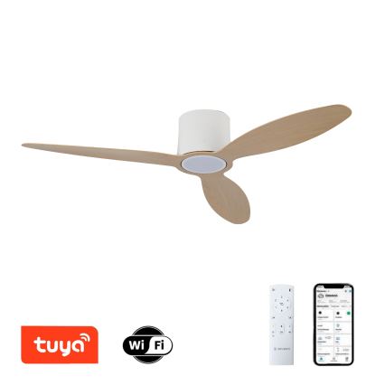 ZEVENTI - LED ściemnialny wentylator sufitowy VENTORA LED/24W/230V 3000/4000/6000K Wi‑Fi Tuya biały/dąb + pilot zdalnego sterowania
