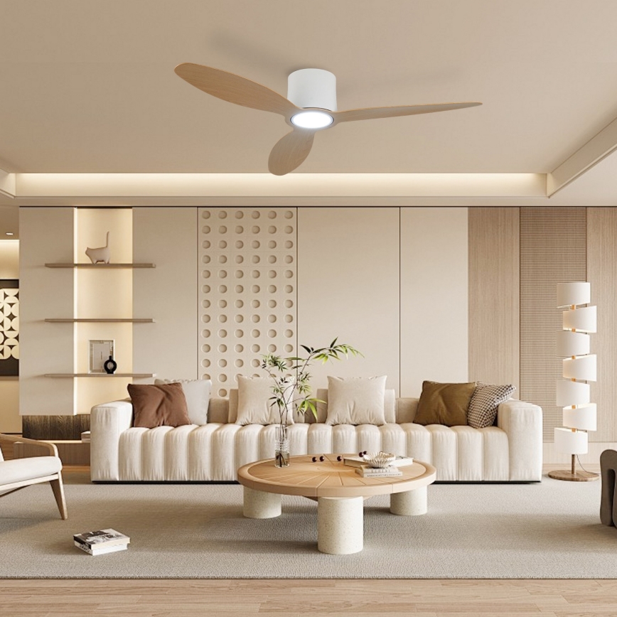 ZEVENTI - LED ściemnialny wentylator sufitowy VENTORA LED/24W/230V 3000/4000/6000K Wi‑Fi Tuya biały/dąb + pilot zdalnego sterowania