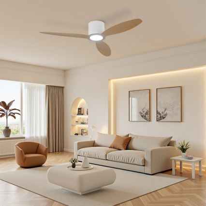 ZEVENTI - LED ściemnialny wentylator sufitowy VENTORA LED/24W/230V 3000/4000/6000K Wi‑Fi Tuya biały/dąb + pilot zdalnego sterowania